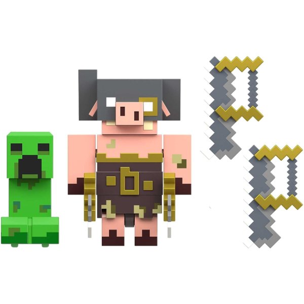 minecraft legends action figure 2 pack, creeper vs piglin bruiser set1