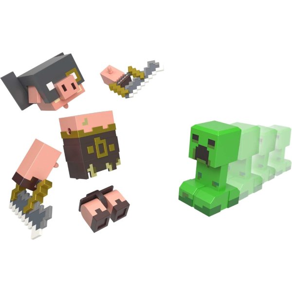 minecraft legends action figure 2 pack, creeper vs piglin bruiser set3