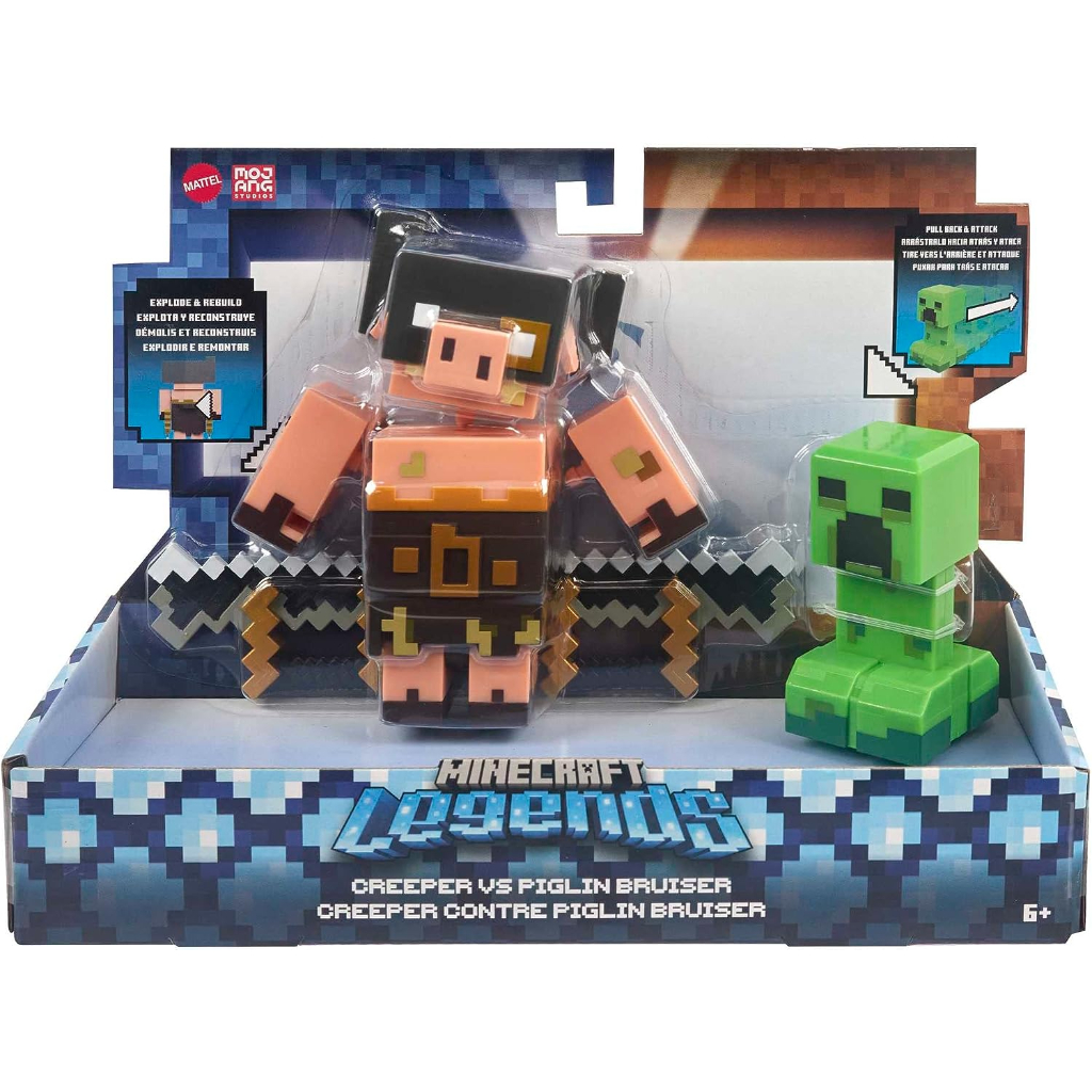 minecraft legends action figure 2 pack, creeper vs piglin bruiser set6