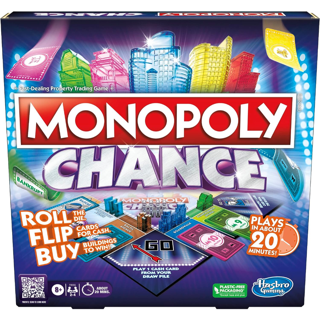 monopoly chance board game for adults and kids | fast paced family party game | ages 8+ | 2 4 players | 20 mins. average