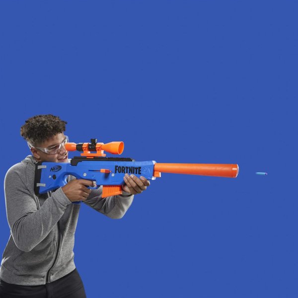 nerf fortnite basr r bolt action pistol includes 3 bush targets, removable scope, removable 6 dart clip, 6 official elite darts2