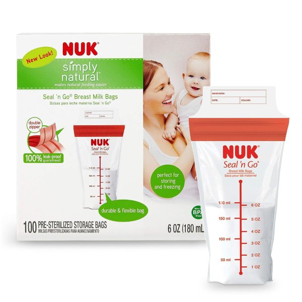 nuk simply natural seal n' go breast milk bags (100pc)