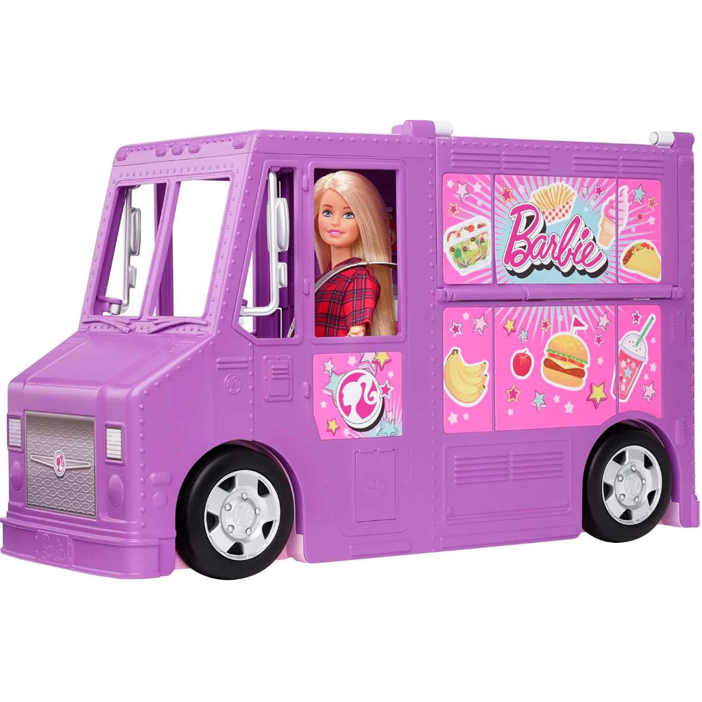 barbie food truck with multiple play areas & 30+ realistic play pieces1