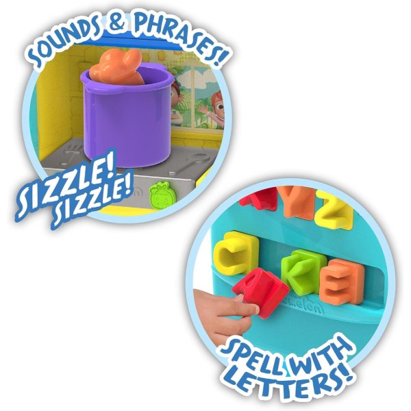 cocomelon just play learning kitchen, 34 pieces, interactive playset5
