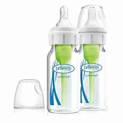 Dr. Brown’s Natural Flow® Anti-Colic Options+™ Narrow Glass Baby Bottle 4 oz/120 mL, with Level 1 Slow Flow Nipple, 1 Pack, 0m+