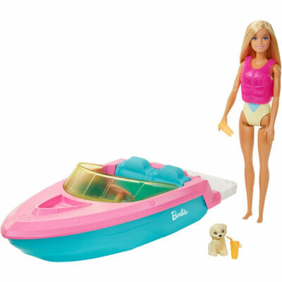 Barbie®Doll and Boat with Puppy and Accessories, Floats in Water